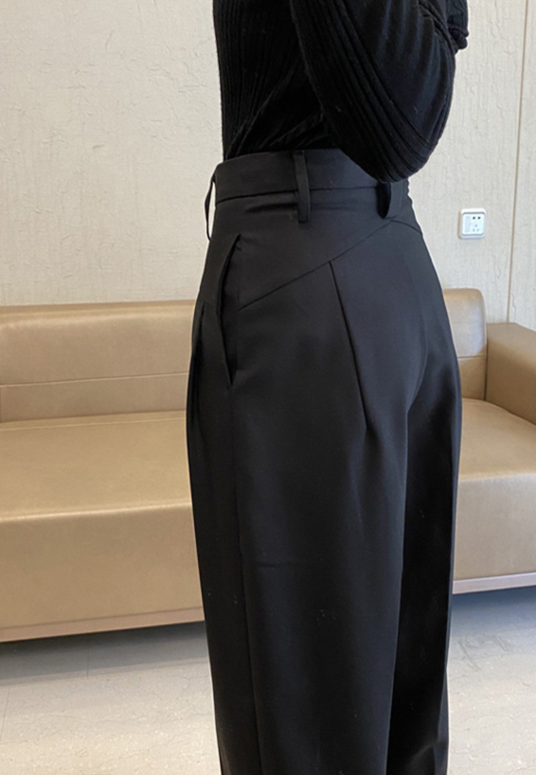 Black and white blended high waist commuter trousers CA101905BK