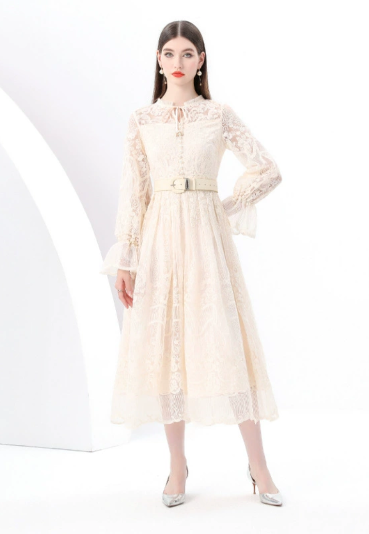 2025 vintage round neck lantern sleeve dress CA25031205BE