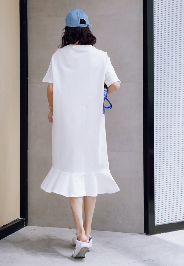 Summer short-sleeved T-shirt skirt loose fishtail dress simple slouchy over the knee 9107