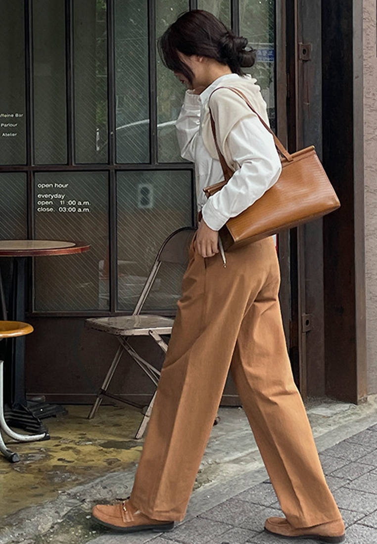 2024 French Khaki High Waist Cotton Casual  Pants CA24031905BE