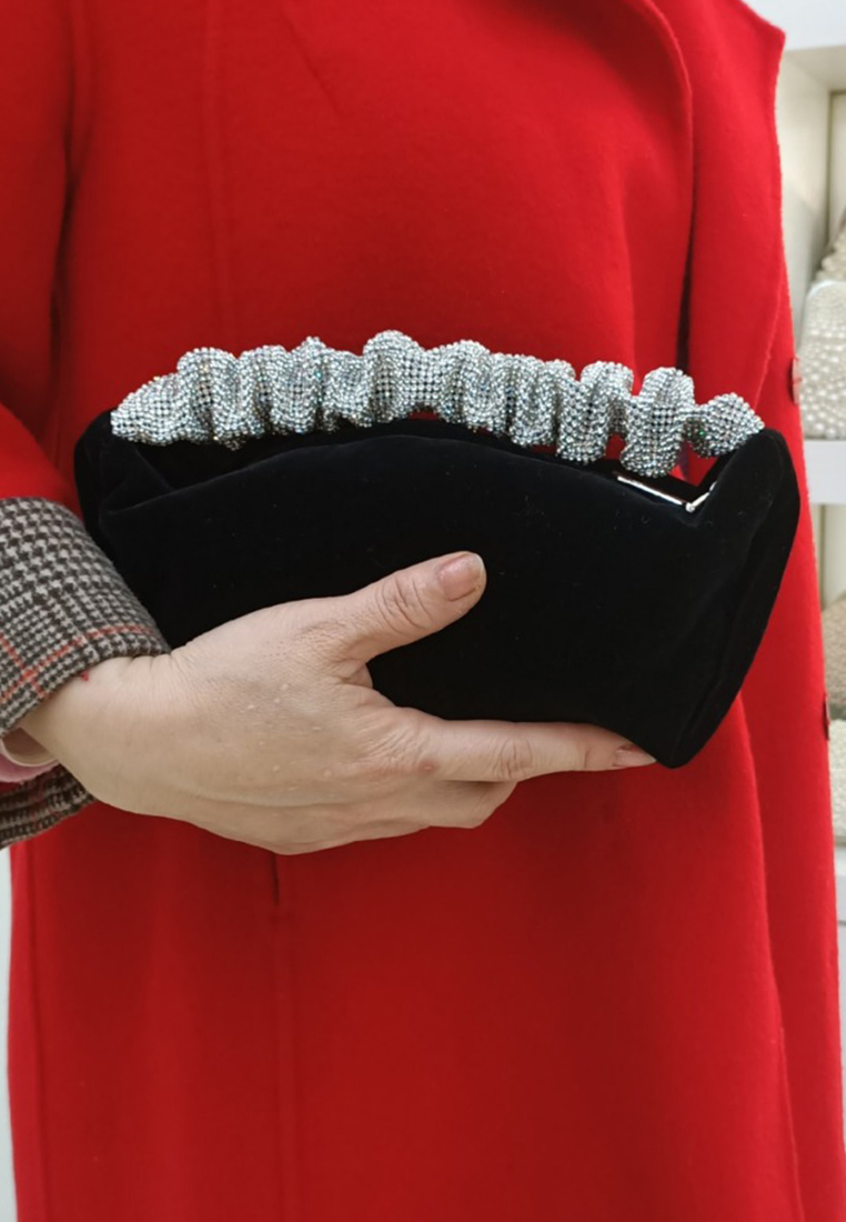 New Flash Diamond Black Velvet Handbag CA24121005BK