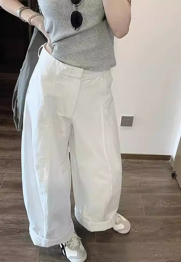 Korean-style white loose straight workwear wide-leg pants CA25061705W