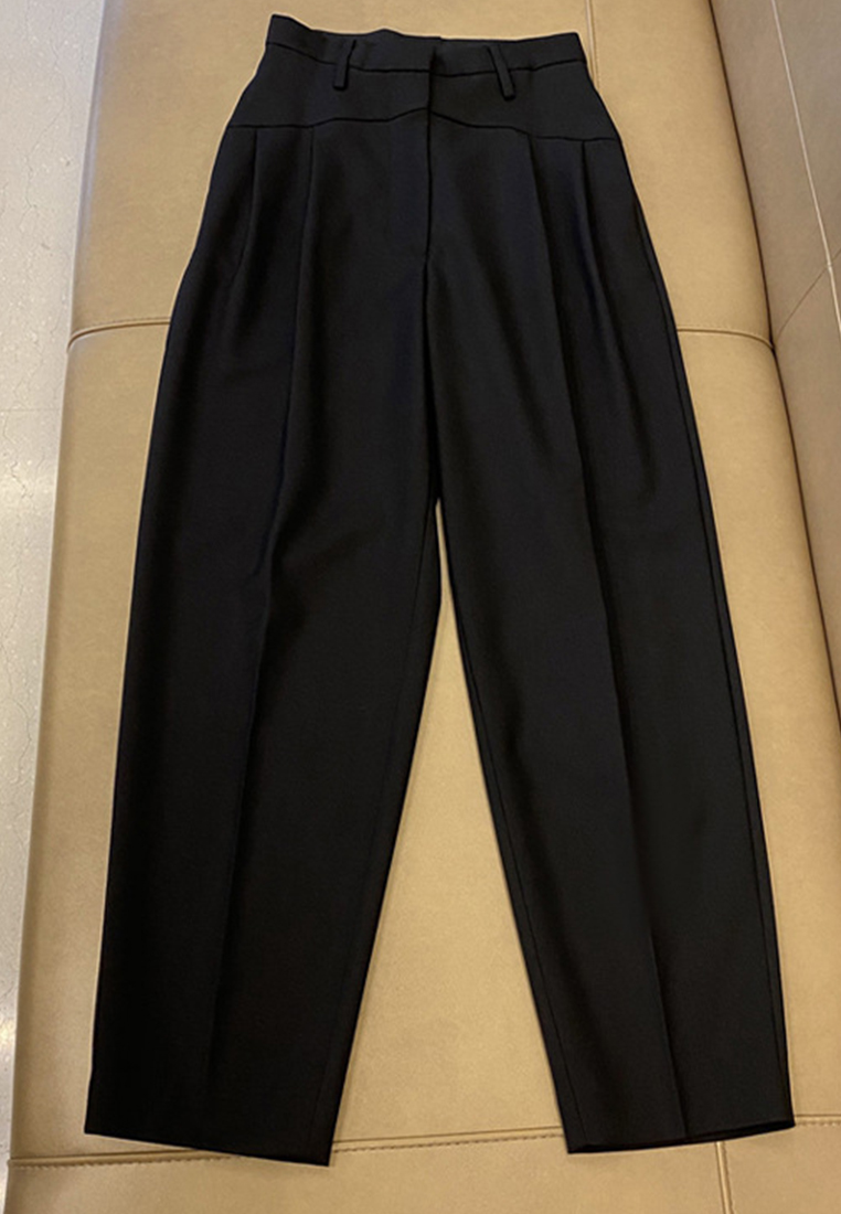 Black and white blended high waist commuter trousers CA101905BK