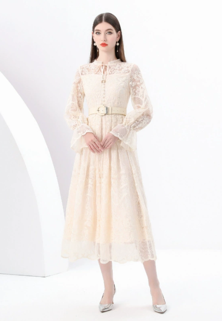 2025 vintage round neck lantern sleeve dress CA25031205BE