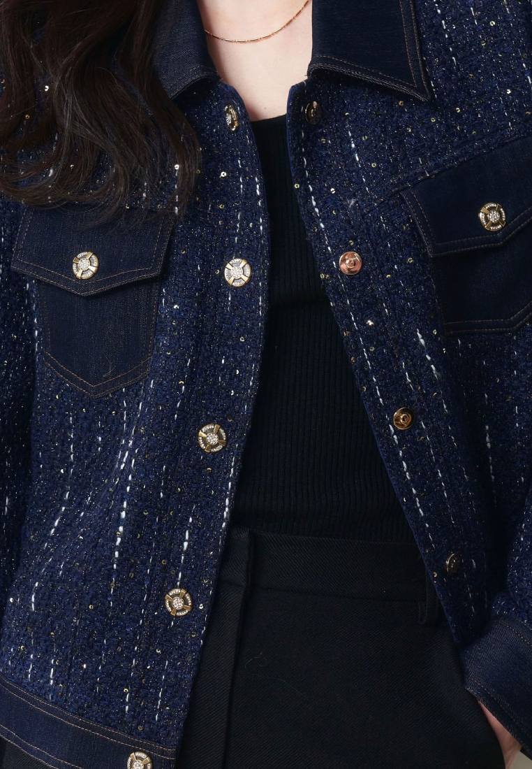 2025 Elegant Patchwork Sequined Lapel Jacket CA25111705BL