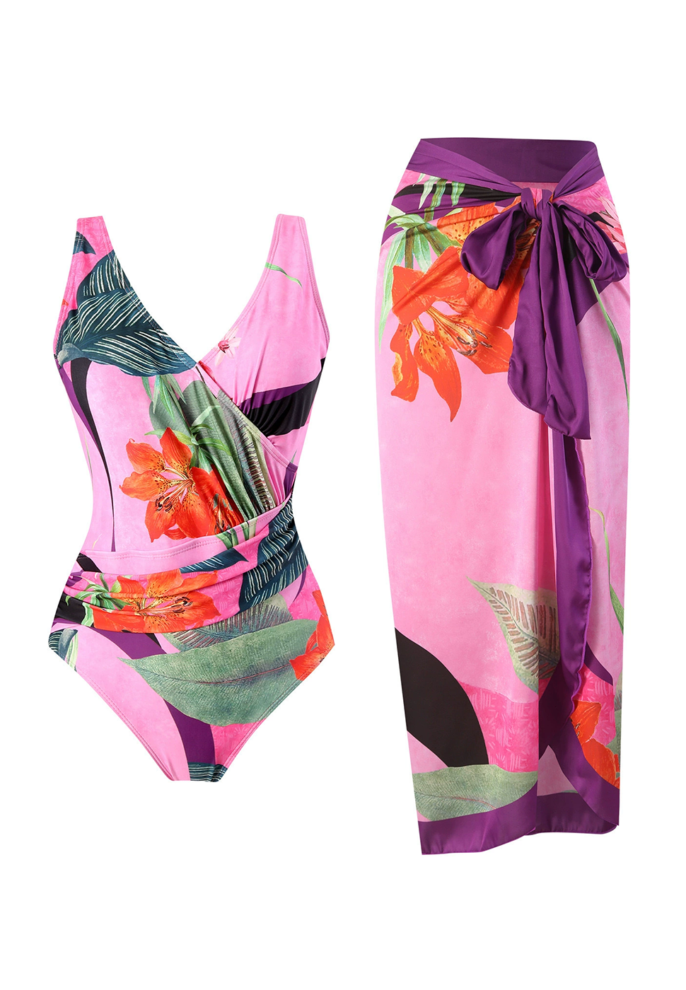 New one-piece swimsuit + chiffon skirt two-piece set CA25030505MT