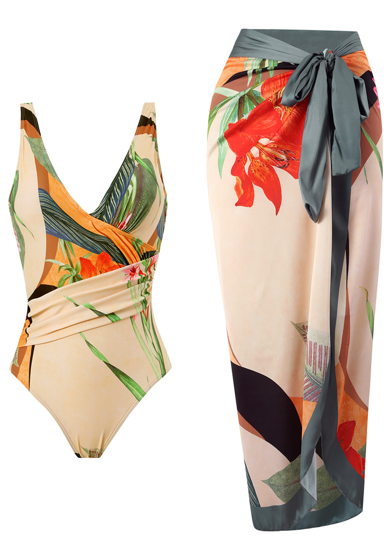 New one-piece swimsuit + chiffon skirt two-piece set CA25030505MT