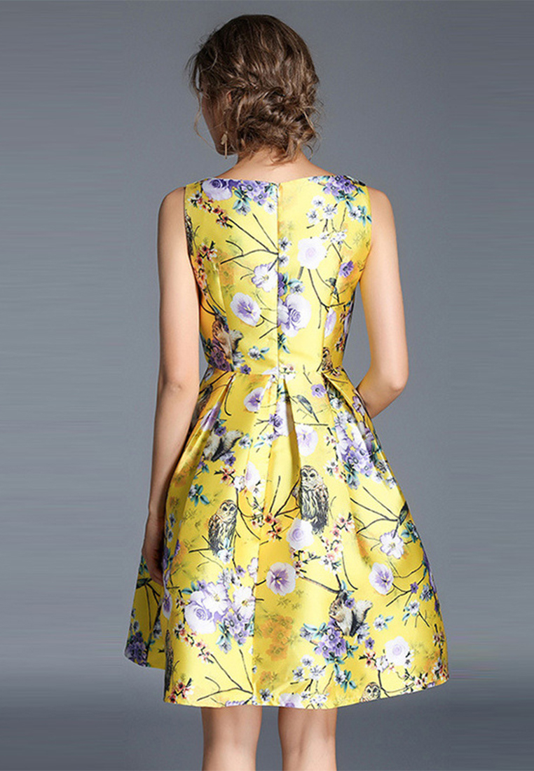New gold-printed sleeveless temperament dress A021905