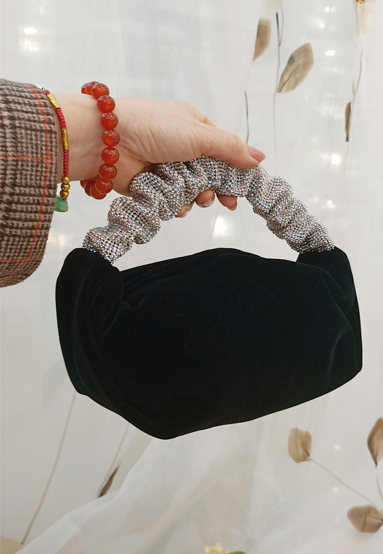 New Flash Diamond Black Velvet Handbag CA24121005BK