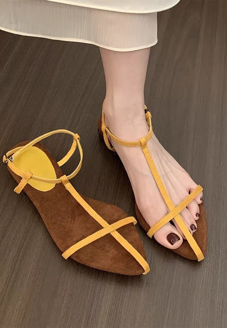 2025 pointed French thin-strap flat sandals CA25042205BK
