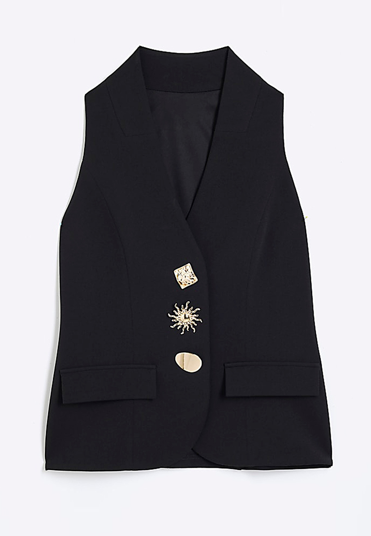 Temperament solid color V-neck sleeveless vest wide leg pants set CA25042205BK