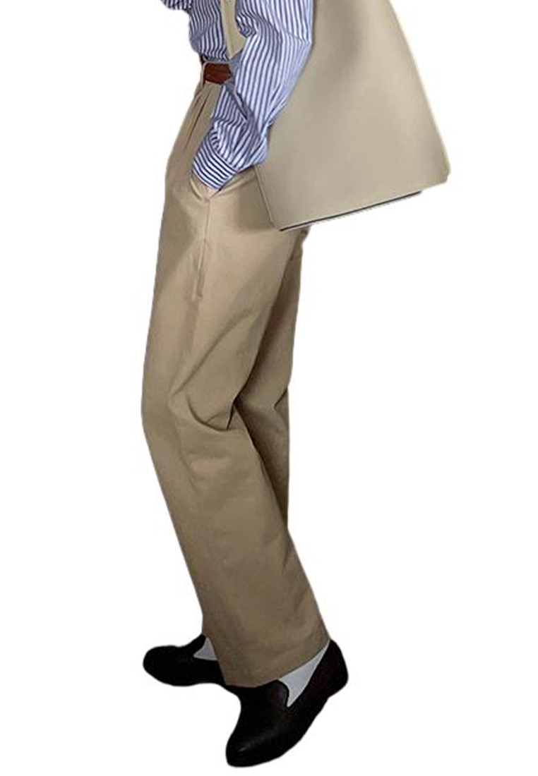 2024 French Khaki High Waist Cotton Casual  Pants CA24031905BE