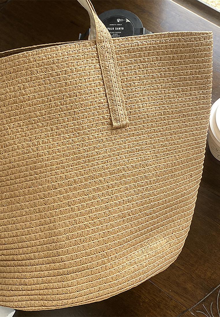 2024 Handheld Brown Simple Straw Woven Bag CA24032305BW