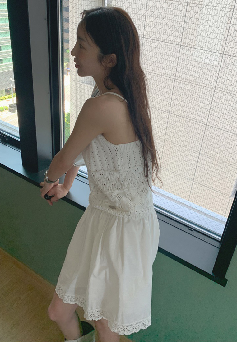 Korean Hollow Knit Vest Solid Color Skirt Set CA25070905W