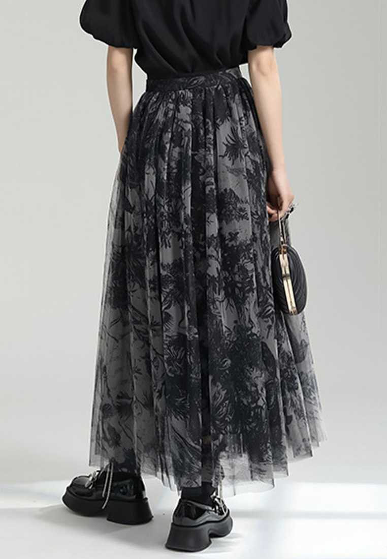 2024 Printtwo-piece set summer A-line high waisted mid length skirt CA24030105BK