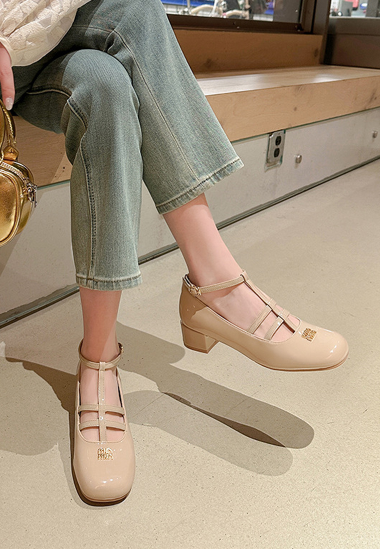 Spring and Autumn Round-Head Mary Jane High Heeled Leather Shoes CA25051603BE