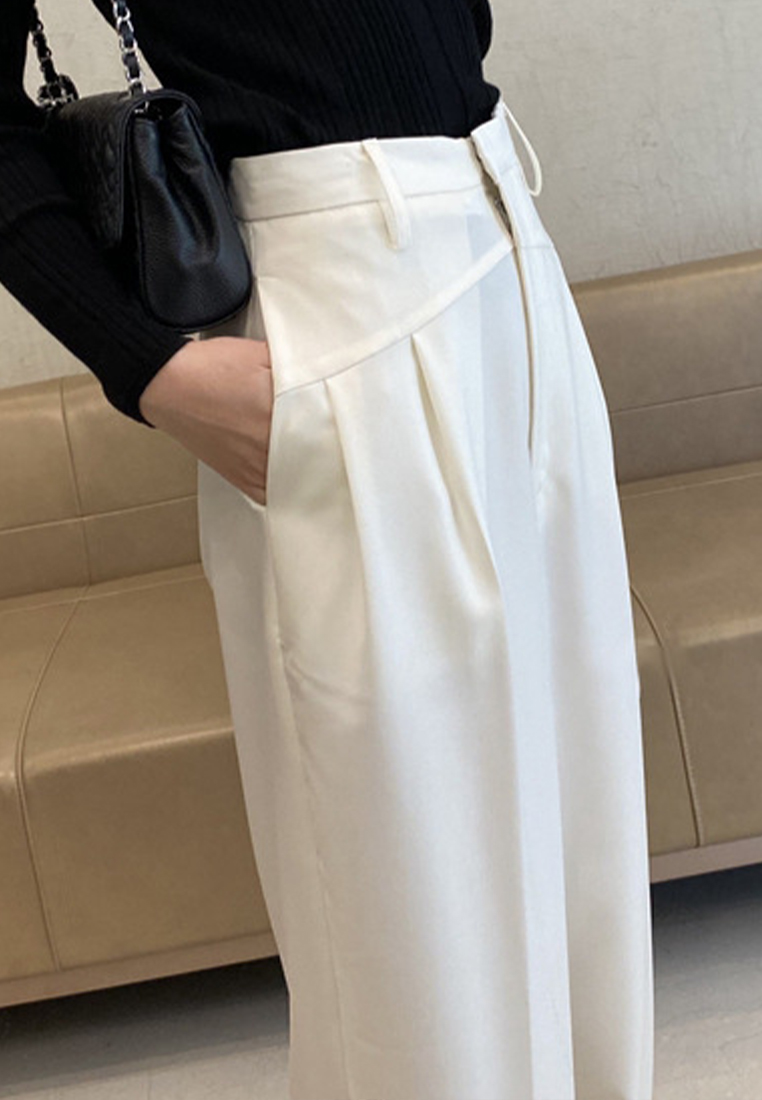 Black and white blended high waist commuter trousers CA101905BK