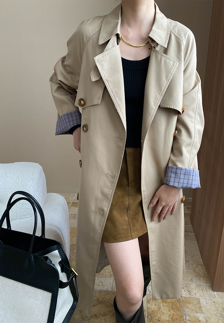 Early autumn new British style double-breasted lace-up long coat CA25092505KI