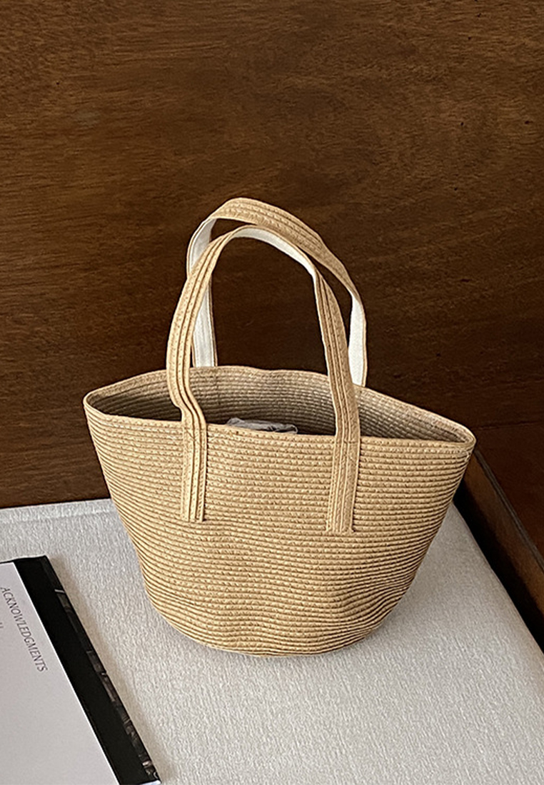 2024 Handheld Brown Simple Straw Woven Bag CA24032305BW