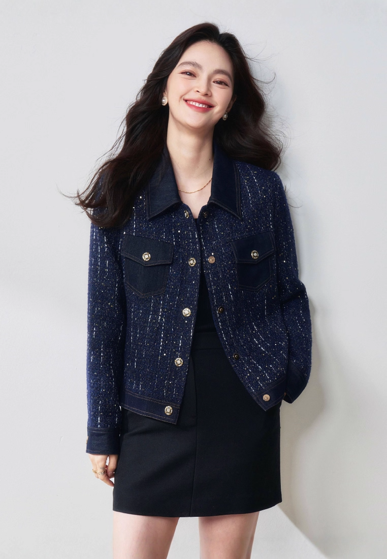 2025 Elegant Patchwork Sequined Lapel Jacket CA25111705BL