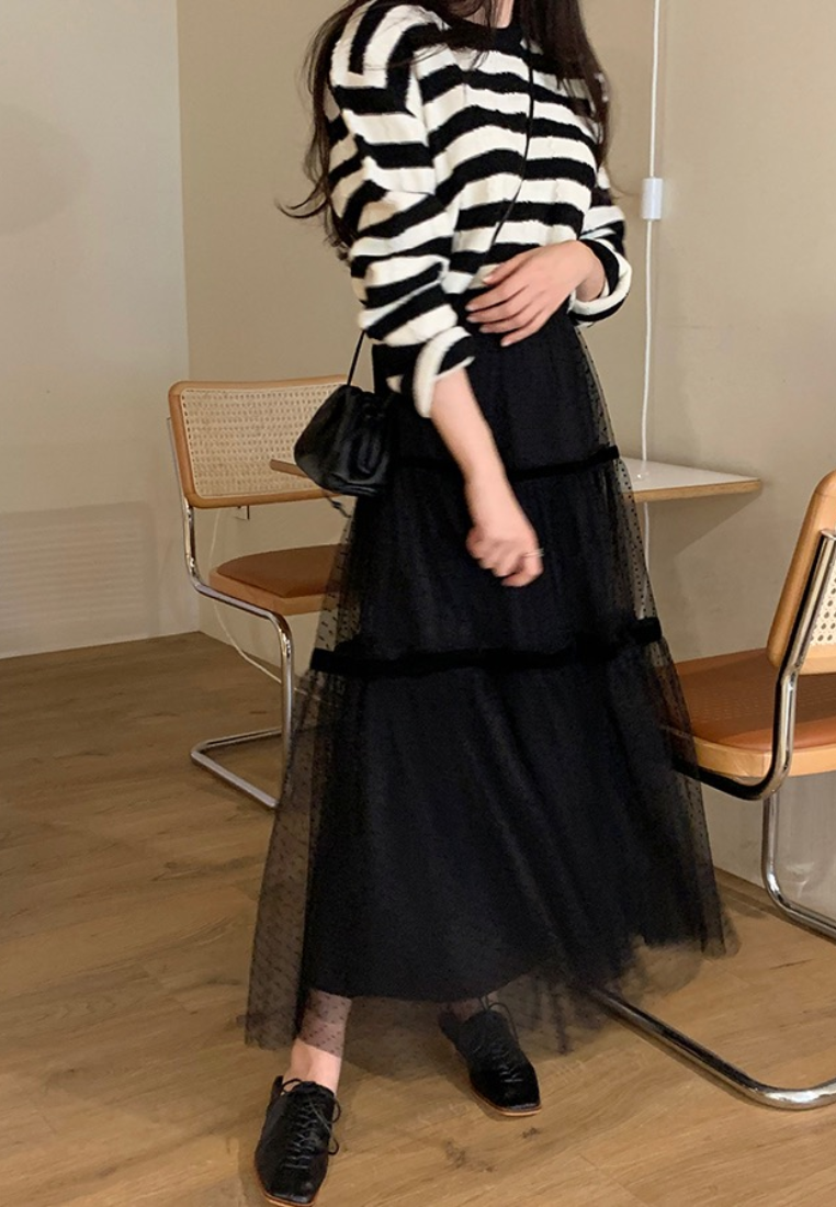 French retro versatile polka dot mesh skirt CA25031905BW