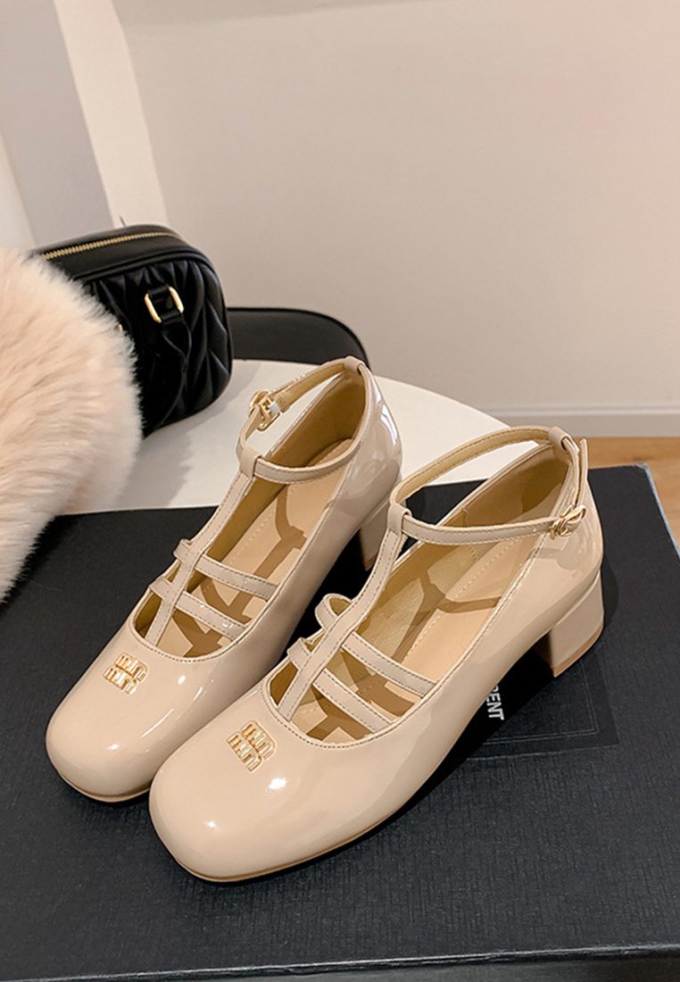 Spring and Autumn Round-Head Mary Jane High Heeled Leather Shoes CA25051603BE