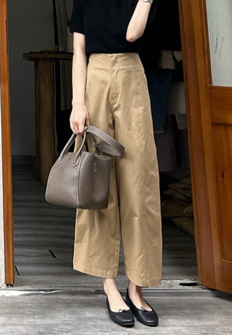 2023 High-end simple high-waist silhouette slim loose waist tightening casual pants CA23050405KI