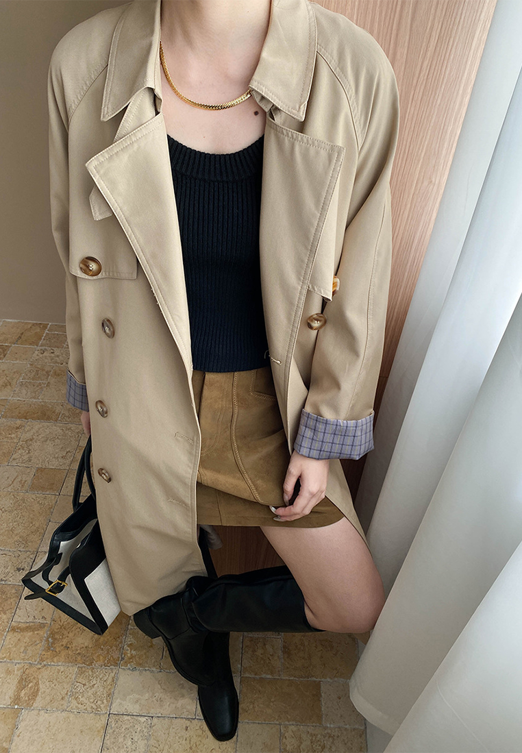 Early autumn new British style double-breasted lace-up long coat CA25092505KI