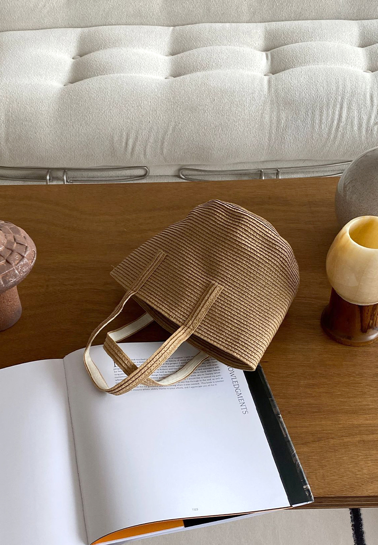 2024 Handheld Brown Simple Straw Woven Bag CA24032305BW