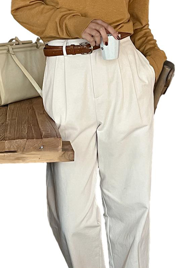 2024 French Khaki High Waist Cotton Casual  Pants CA24031905BE