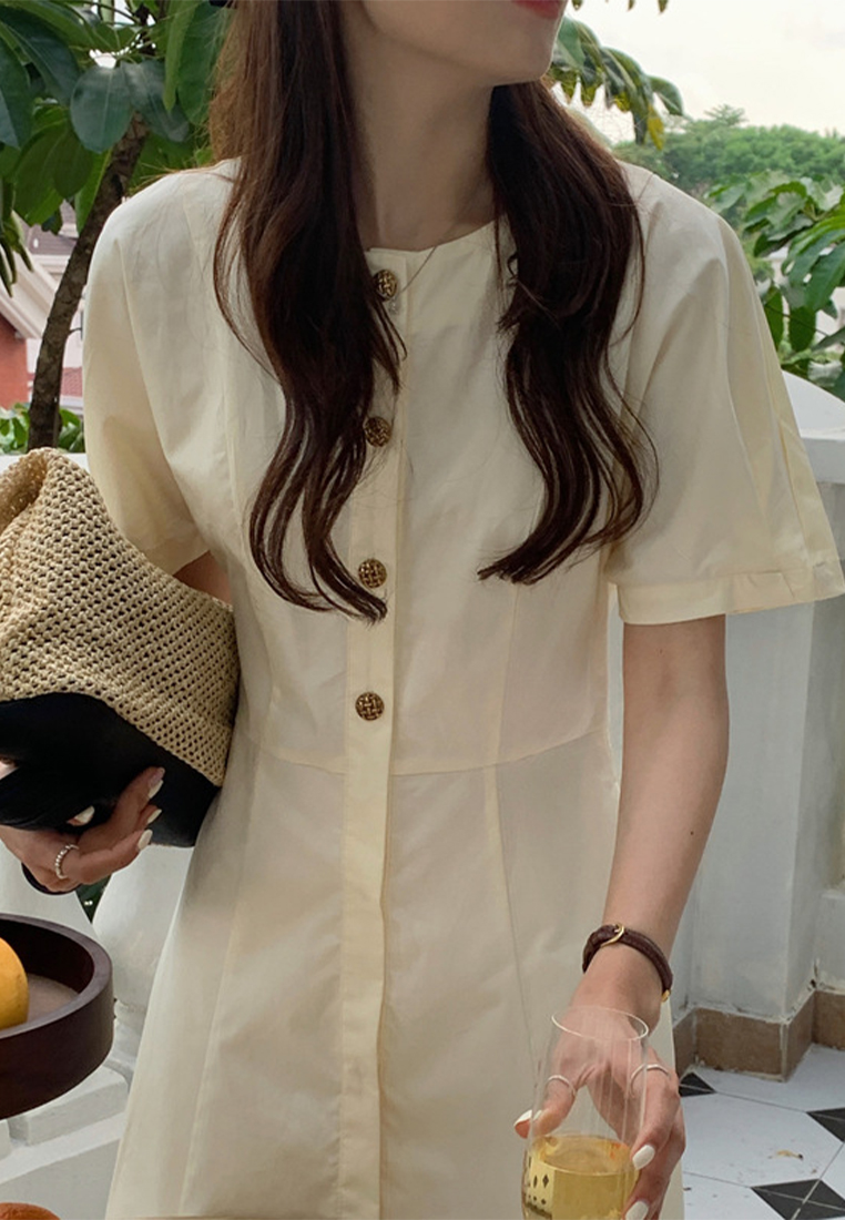 Spring/Summer 2023 new Korean French style vintage chic single-breasted dress 56879