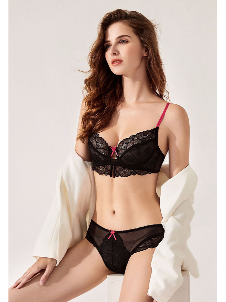 European and American ultra-thin lace sexy color contrast large size bra set bra CA23050450BK