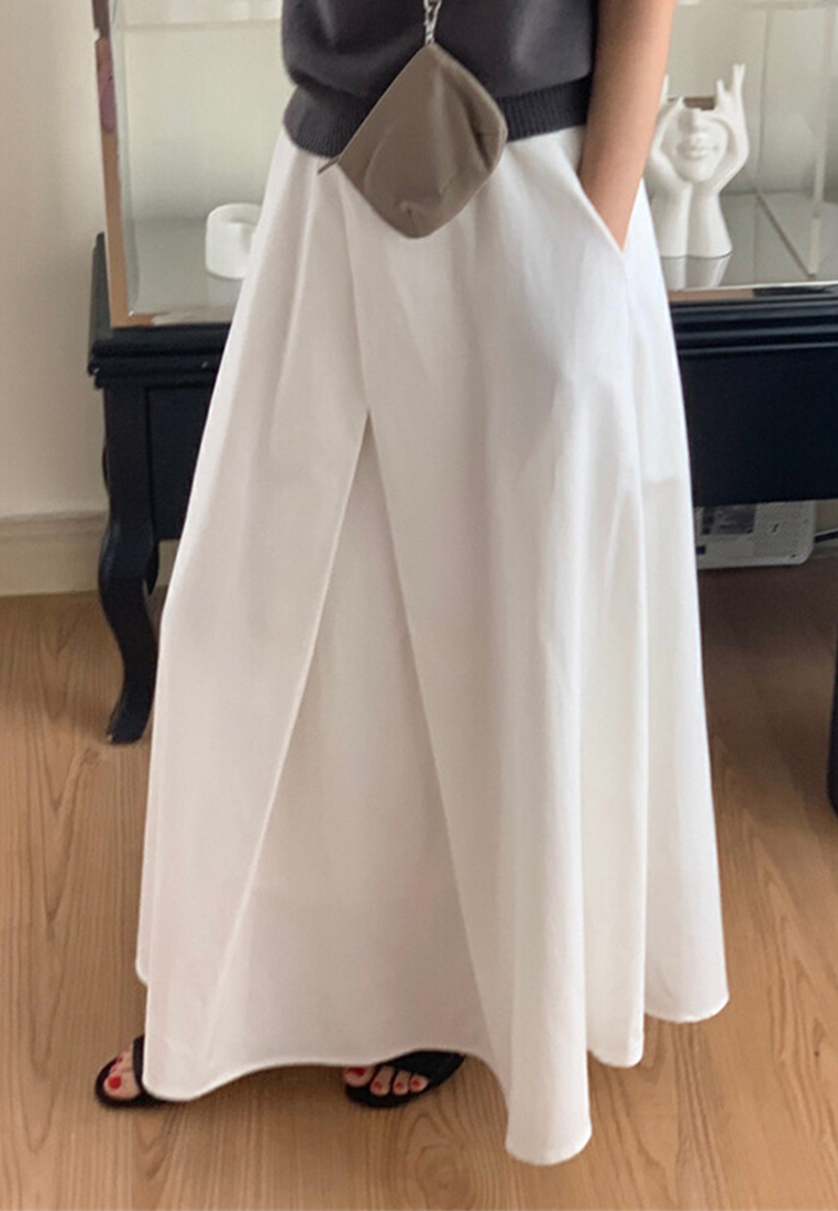 Korean chic all-match A-line long skirt with belt CA225042250BE