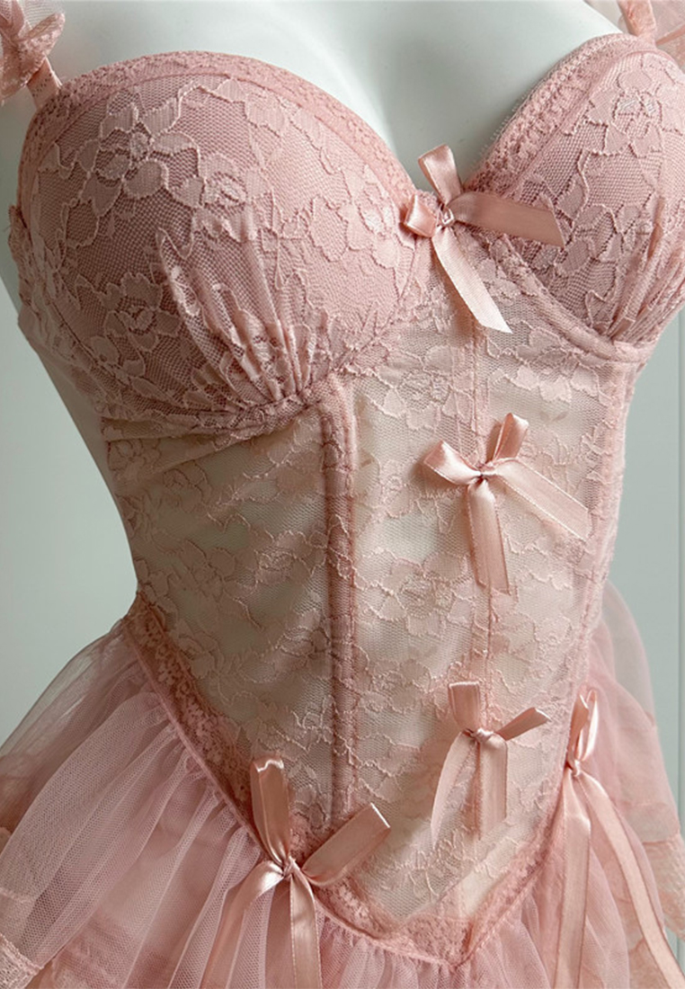 French sexy corset gilet lace herringbone bra set A010450