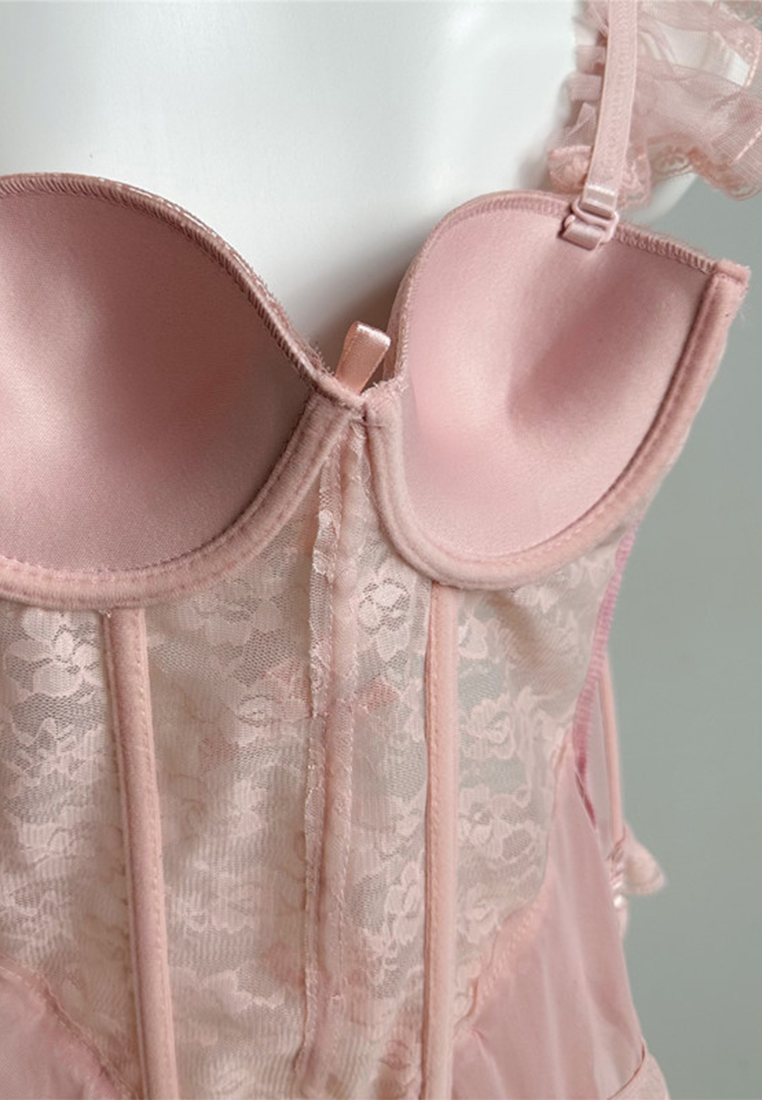 French sexy corset gilet lace herringbone bra set A010450