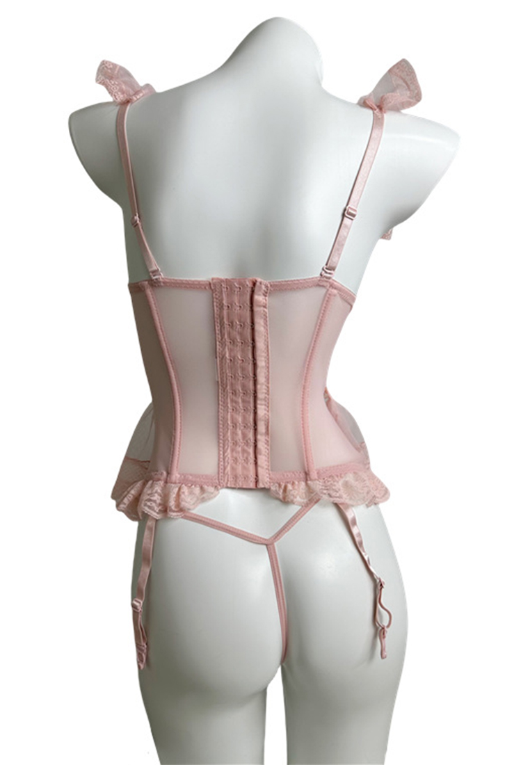 French sexy corset gilet lace herringbone bra set A010450