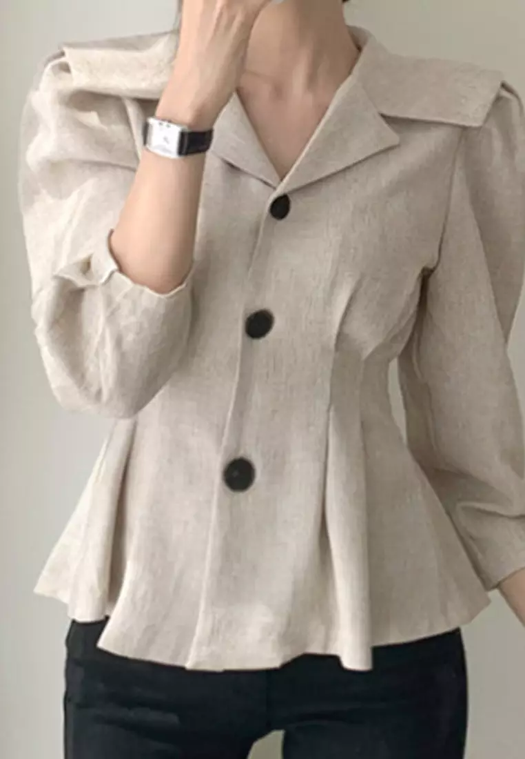 French retro elegant waist cinched top CA24092748W