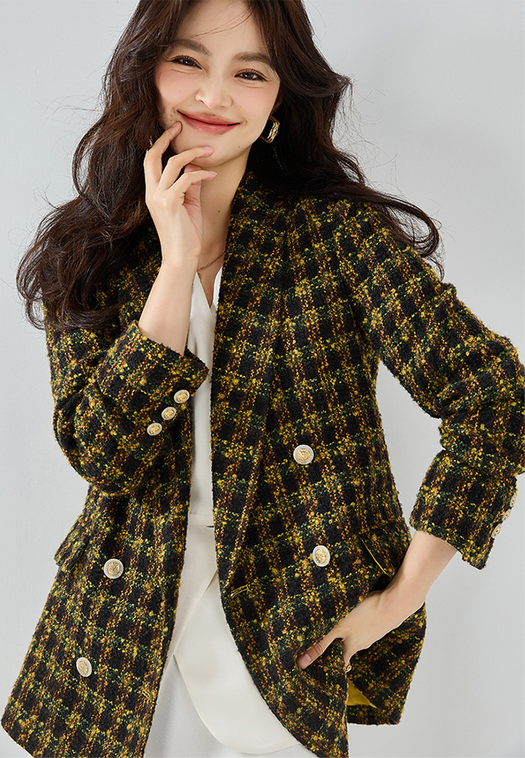 Tweed Plaid Bright Color Commuting Suit Temperament Jacket CA101951