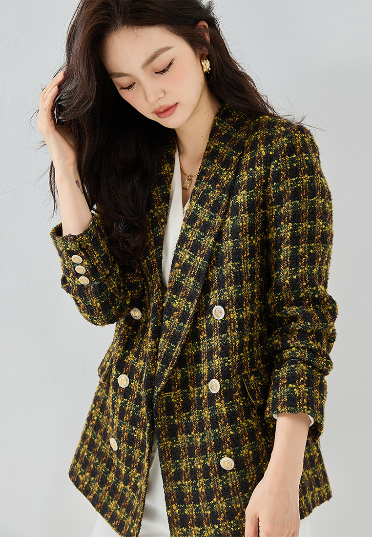Tweed Plaid Bright Color Commuting Suit Temperament Jacket CA101951