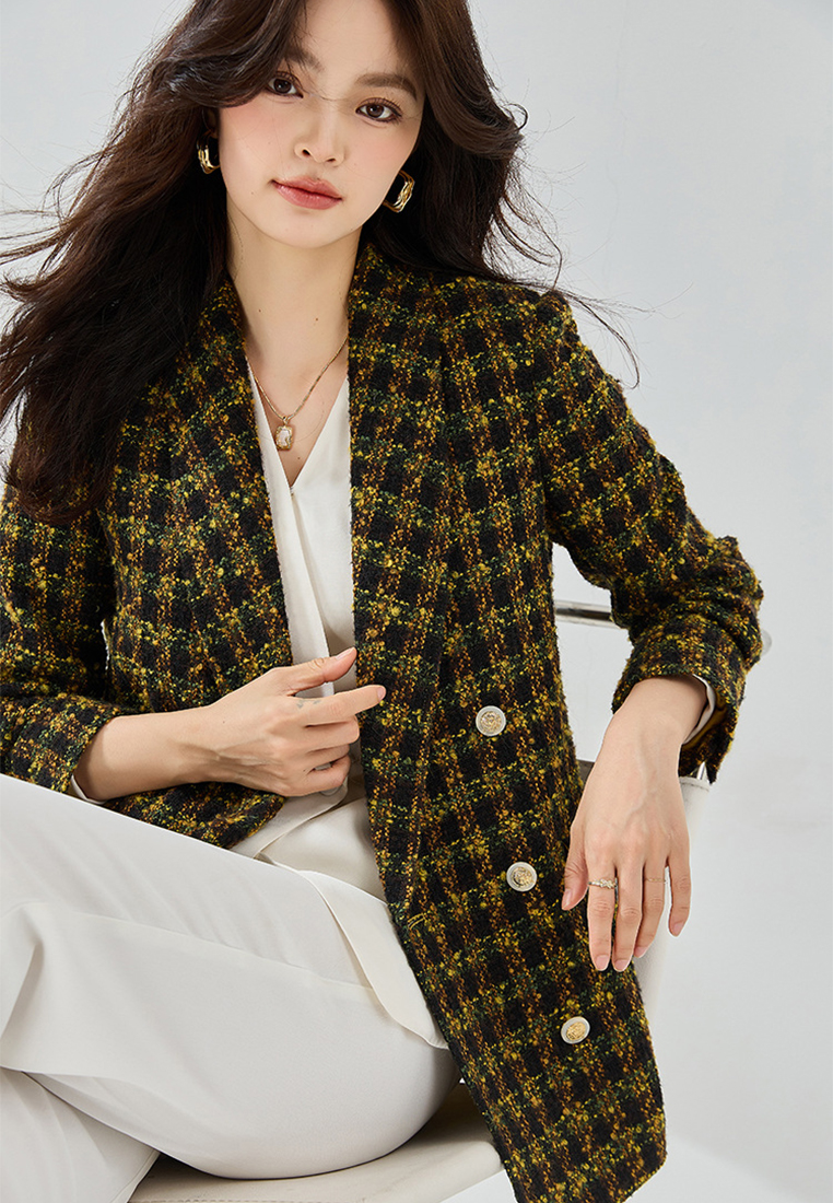 Tweed Plaid Bright Color Commuting Suit Temperament Jacket CA101951