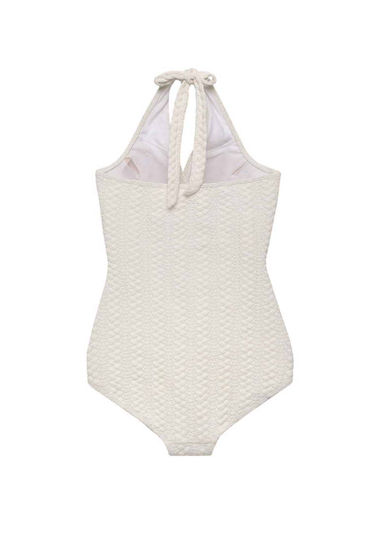 Korean white high-waisted one-piece swimsuit CA24032151