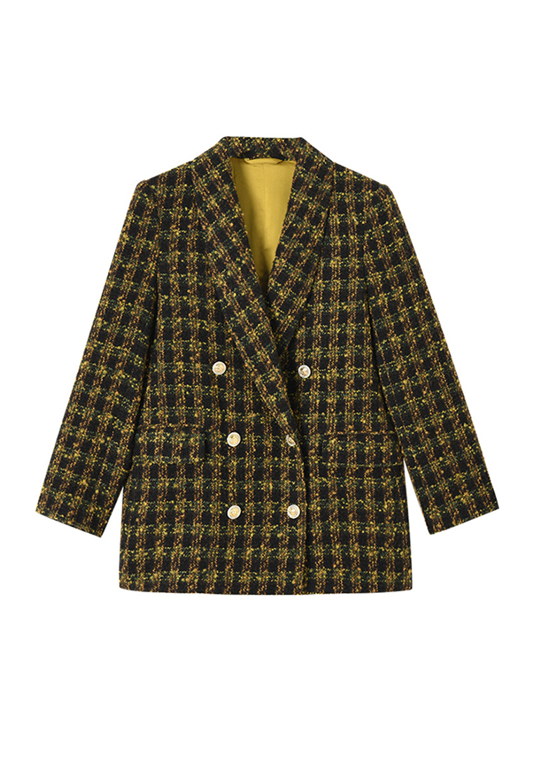 Tweed Plaid Bright Color Commuting Suit Temperament Jacket CA101951
