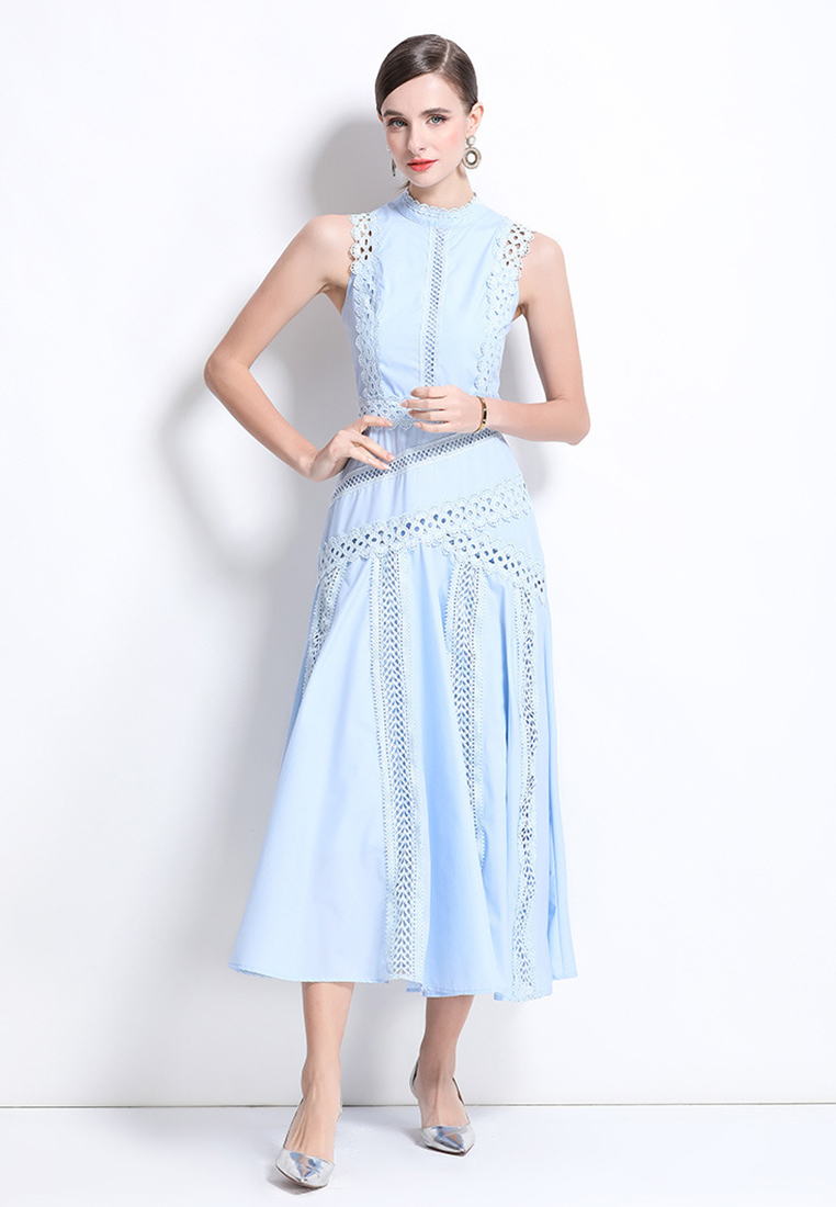 New European lace hollow sleeveless waist dress CA225042258BL