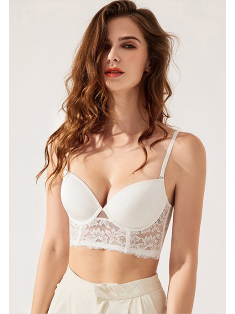 U-shaped backless beautiful back glossy invisible soft steel ring bra small chest push-up bra set CA23050452W-sunnydaysweety