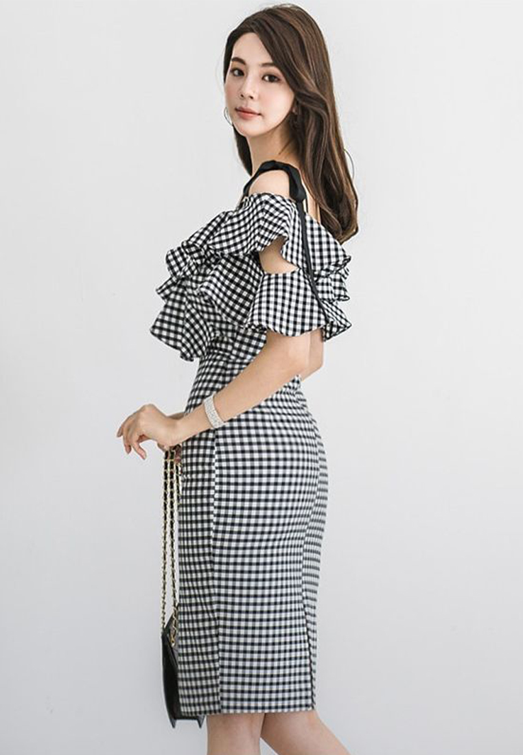 2023 New Deep V-neck Plaid Bodycon Dress CA061352