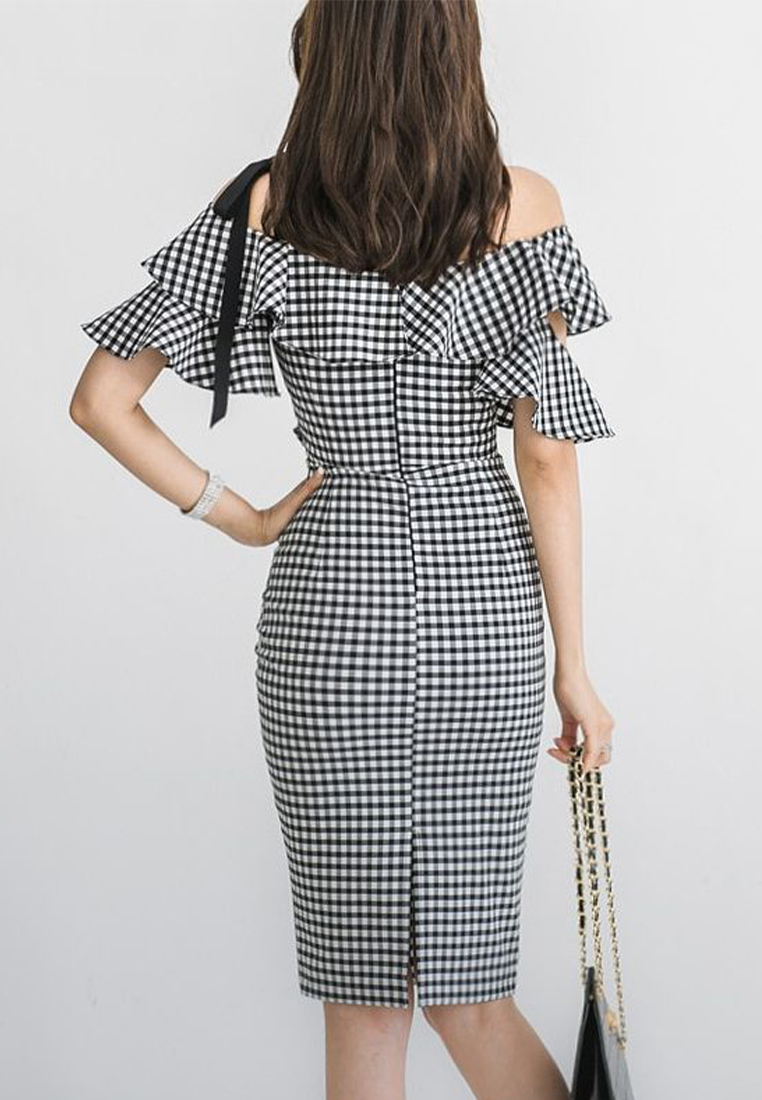 2023 New Deep V-neck Plaid Bodycon Dress CA061352