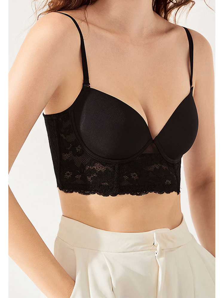 U-shaped backless beautiful back glossy invisible soft steel ring bra small chest push-up bra set CA23050452W-sunnydaysweety