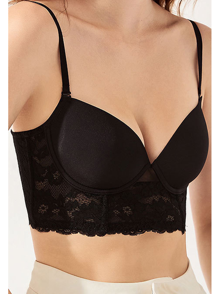 U-shaped backless beautiful back glossy invisible soft steel ring bra small chest push-up bra set CA23050452W-sunnydaysweety