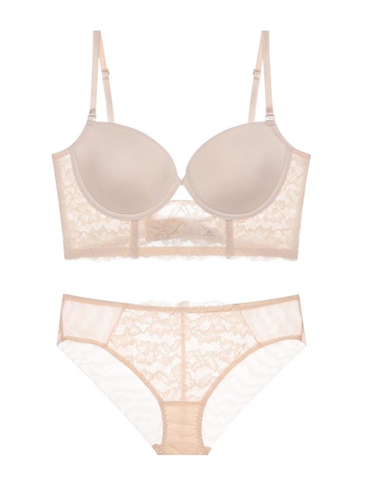 U-shaped backless beautiful back glossy invisible soft steel ring bra small chest push-up bra set CA23050452W-sunnydaysweety