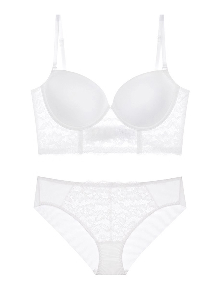 U-shaped backless beautiful back glossy invisible soft steel ring bra small chest push-up bra set CA23050452W-sunnydaysweety